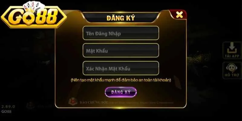 Thao tác để người chơi có thể đăng ký Go88