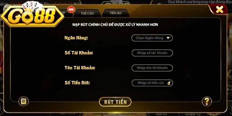 Hướng dẫn người chơi các bước nạp tiền Go88 cụ thể